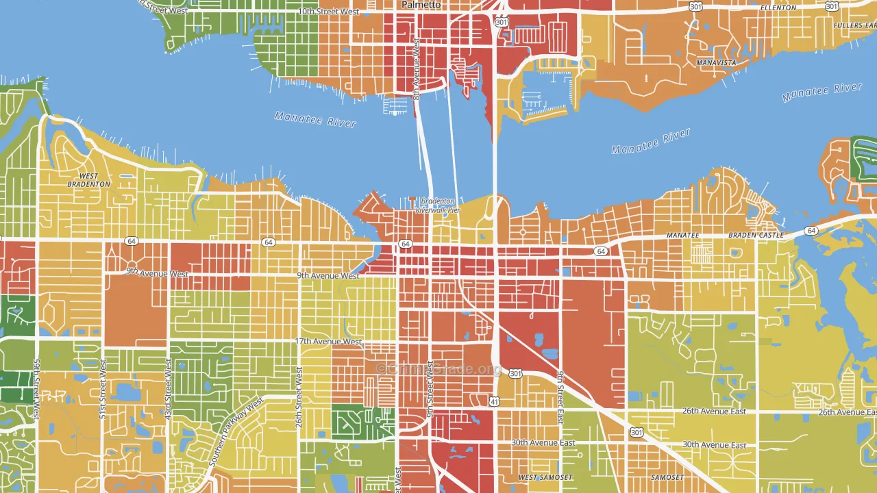 Downtown Bradenton, Bradenton, FL Map of Theft Rates