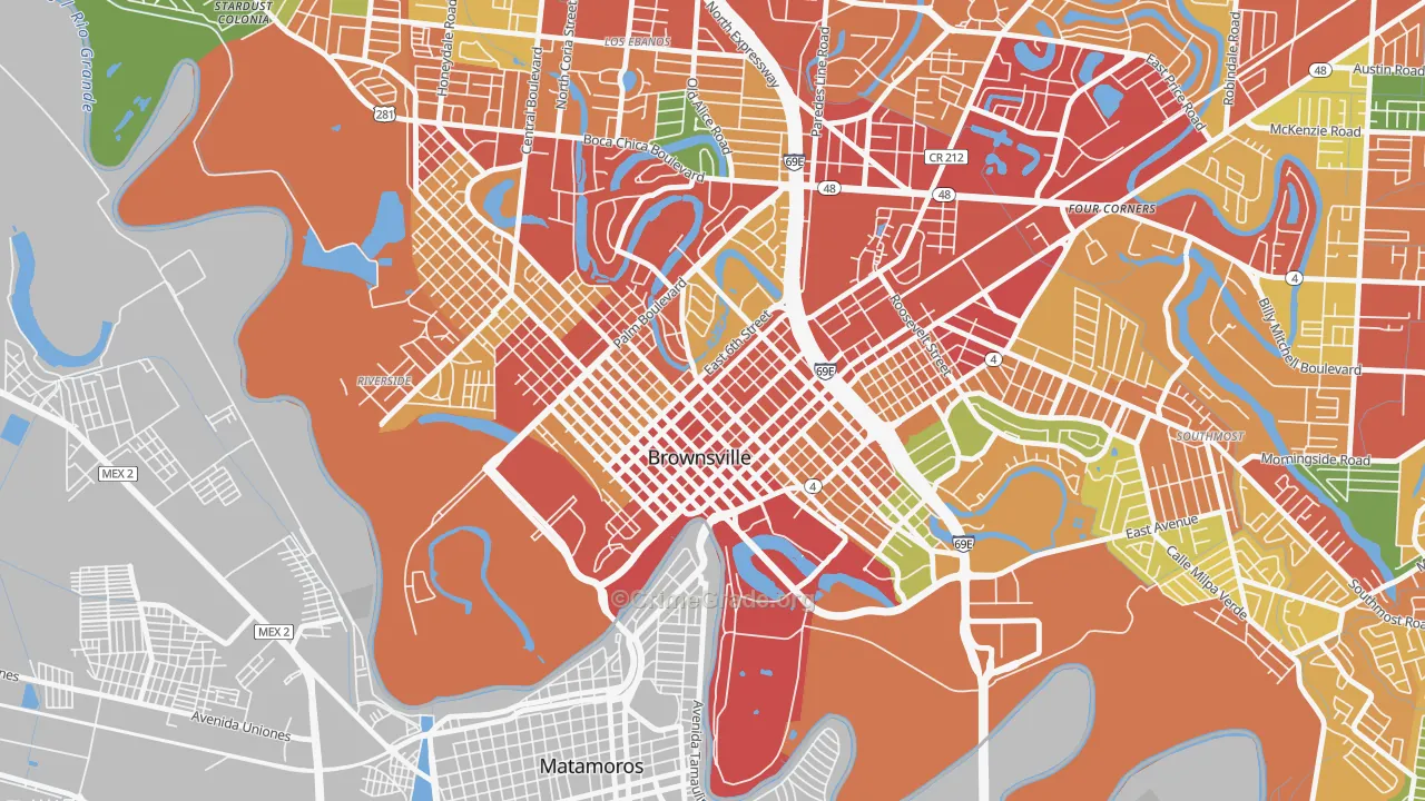 Downtown Brownsville, Brownsville, TX Map of Theft Rates