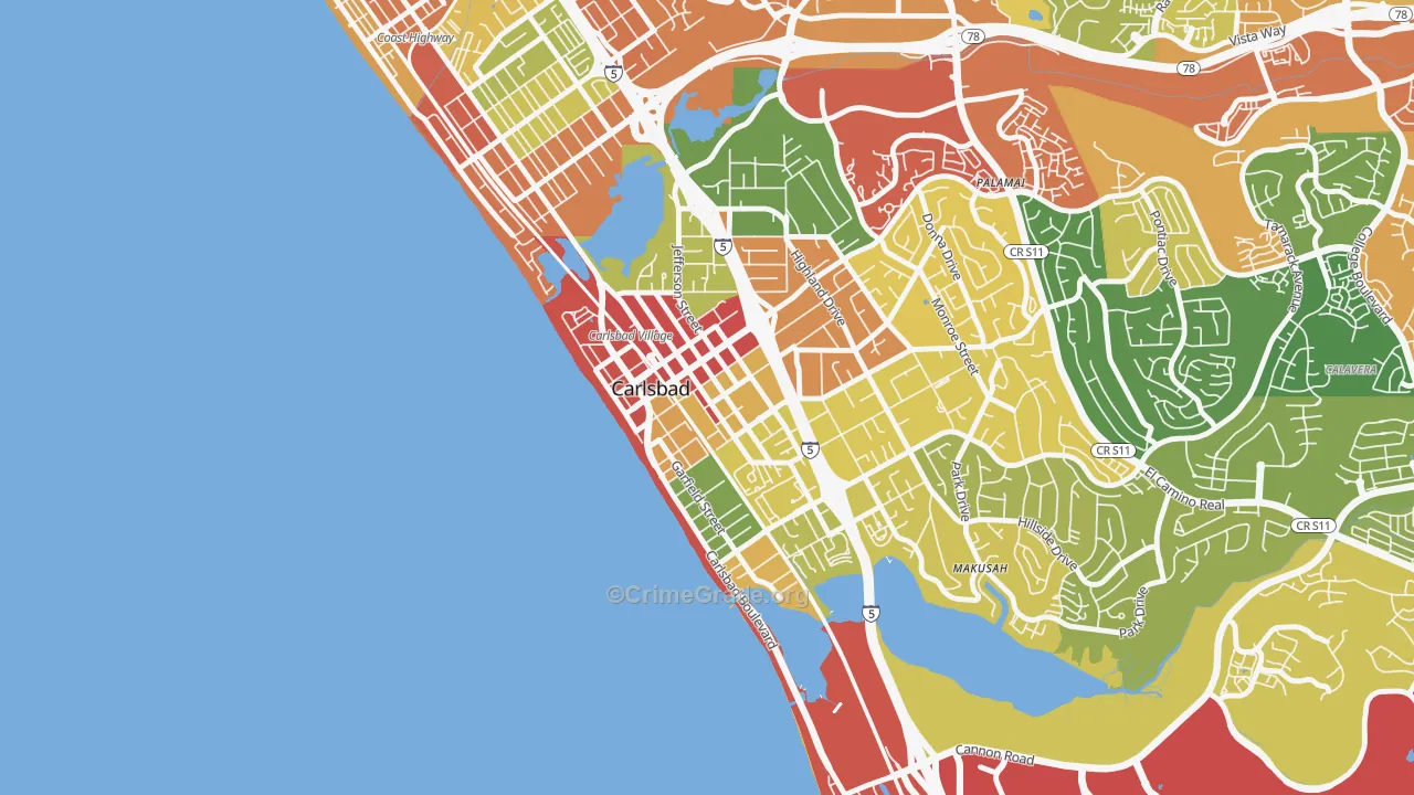 Downtown Carlsbad, Carlsbad, CA Map of Theft Rates