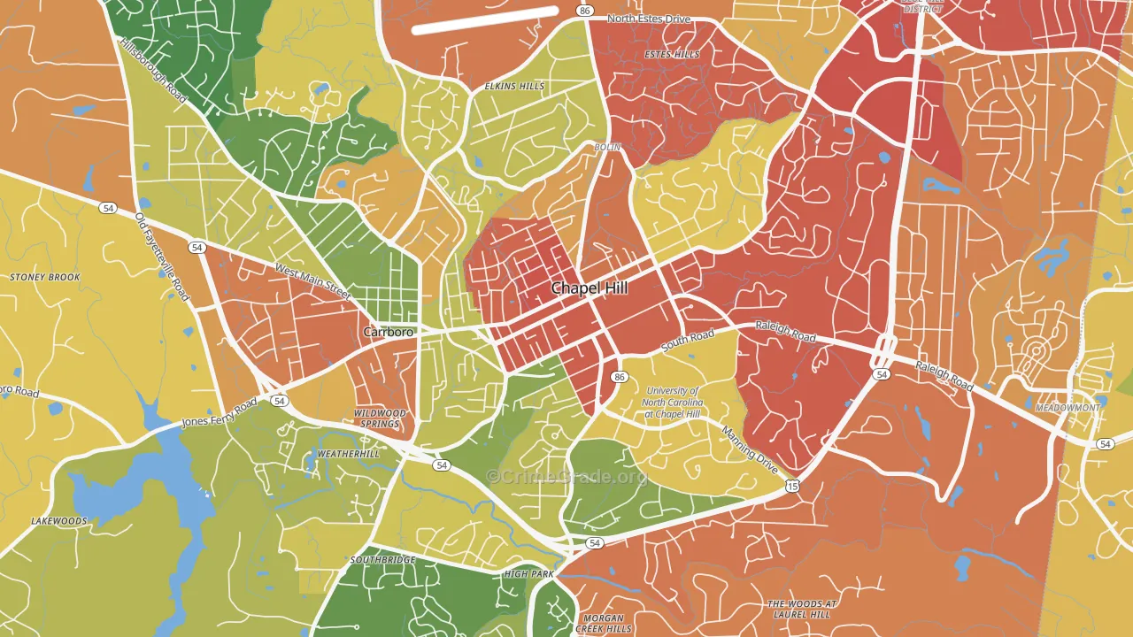 Downtown Chapel Hill, Chapel Hill, NC Map of Theft Rates