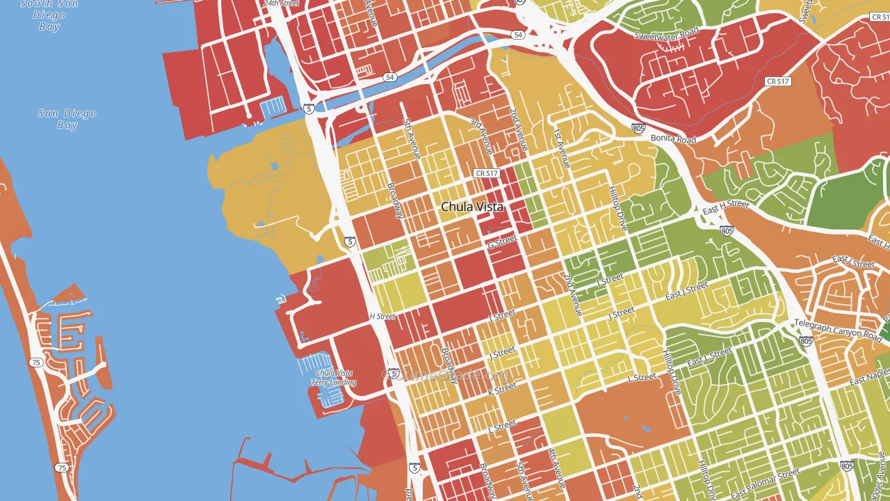 Downtown Chula Vista, Chula Vista, CA Map of Theft Rates