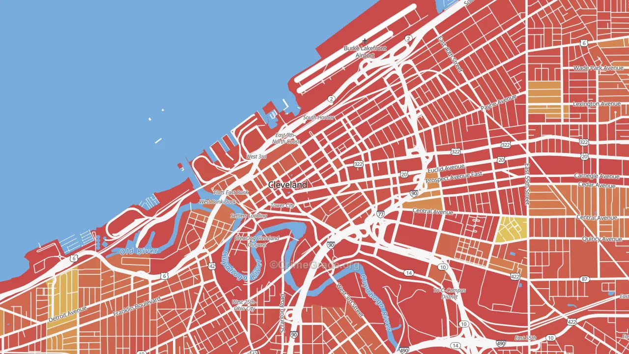 Downtown Cleveland, Cleveland, OH Map of Theft Rates