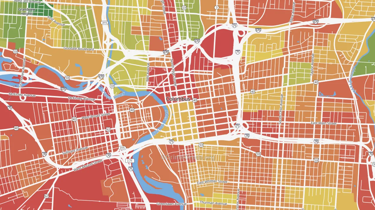 Downtown Columbus, Columbus, OH Map of Theft Rates