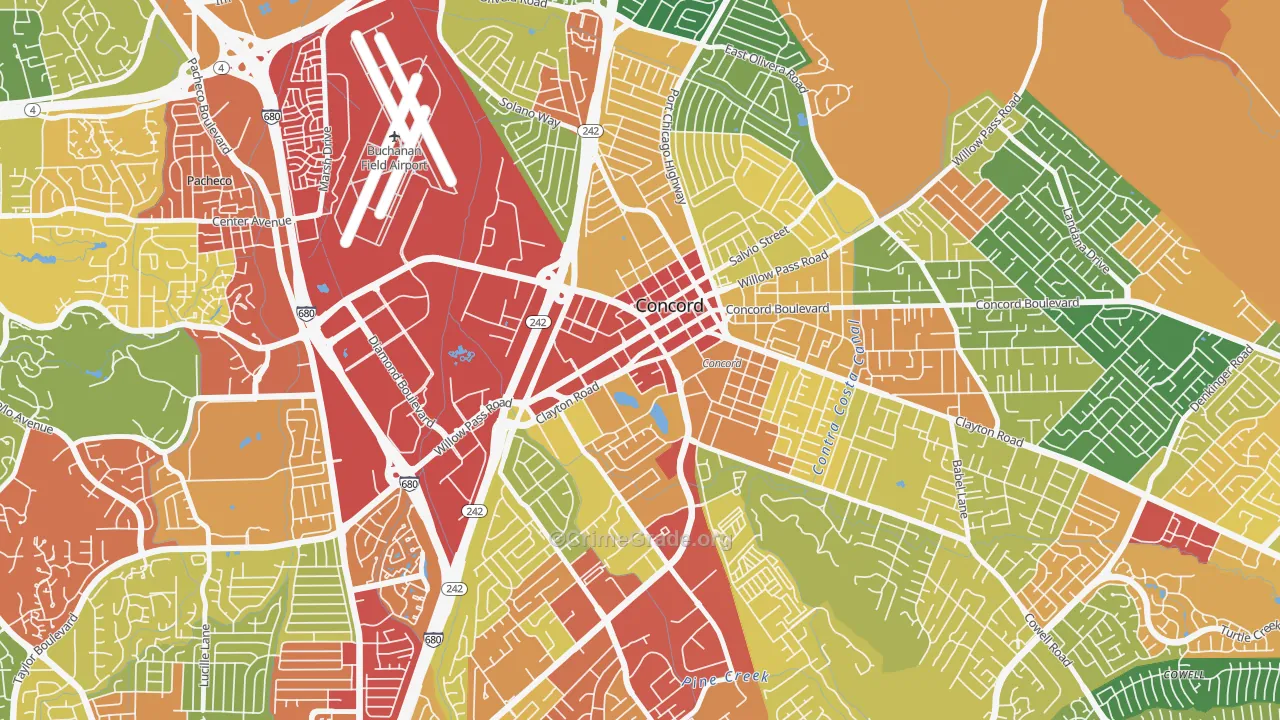 Downtown Concord, Concord, CA Map of Theft Rates