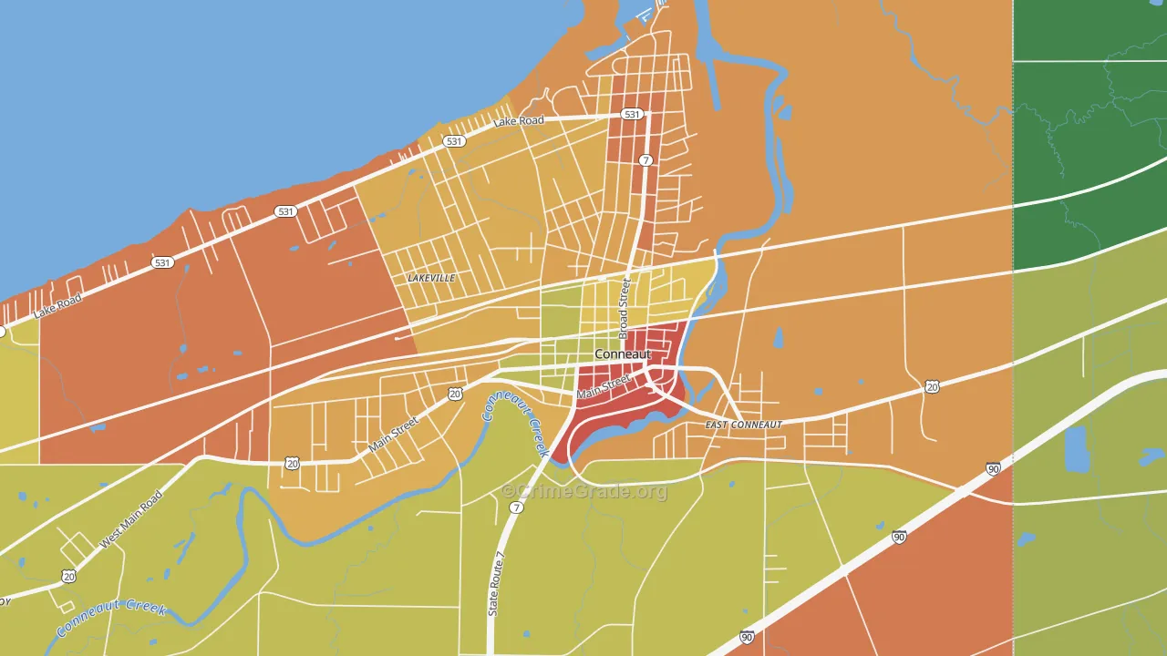 Downtown Conneaut, Conneaut, OH Map of Theft Rates