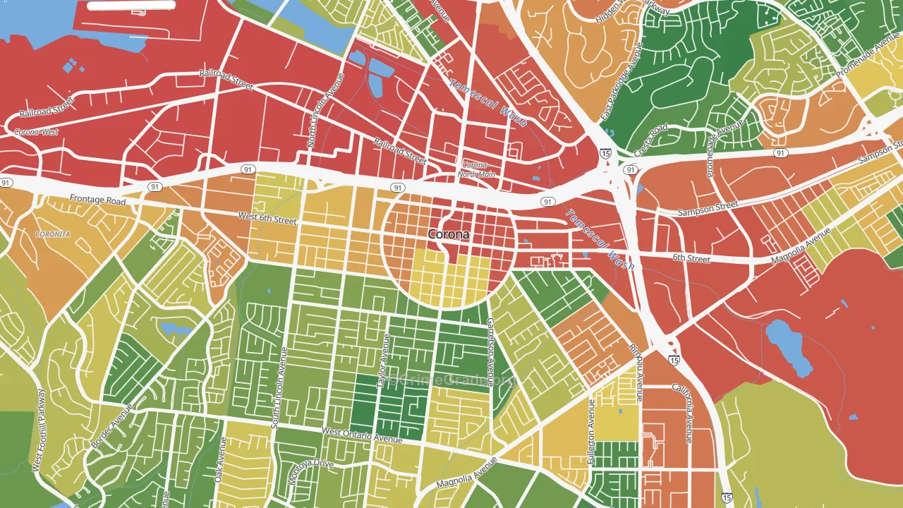 Downtown Corona, Corona, CA Map of Theft Rates