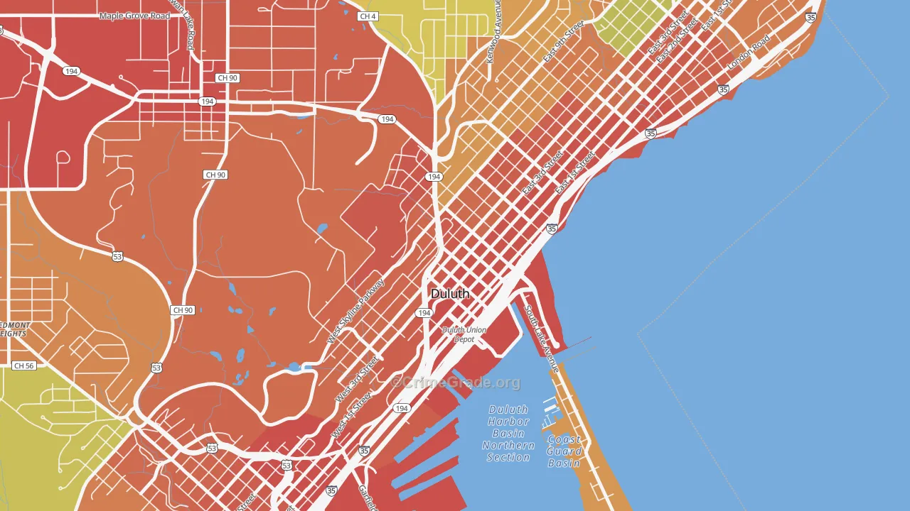 Downtown Duluth, Duluth, MN Map of Theft Rates
