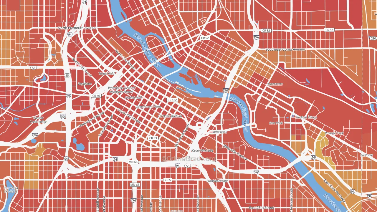 Downtown East, Minneapolis, MN Map of Theft Rates
