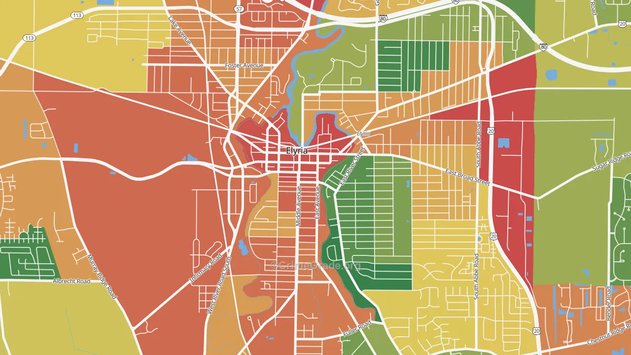 Downtown Elyria, Elyria, OH Map of Theft Rates