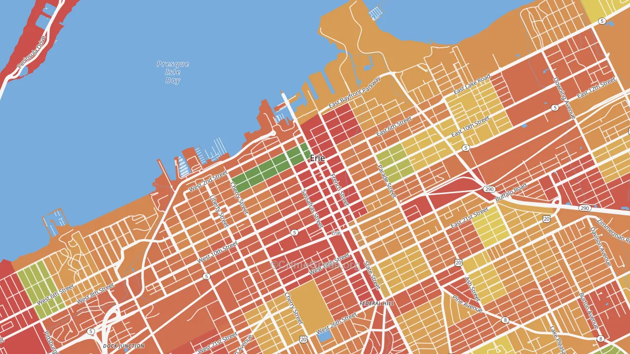 Downtown Erie, Erie, PA Map of Theft Rates