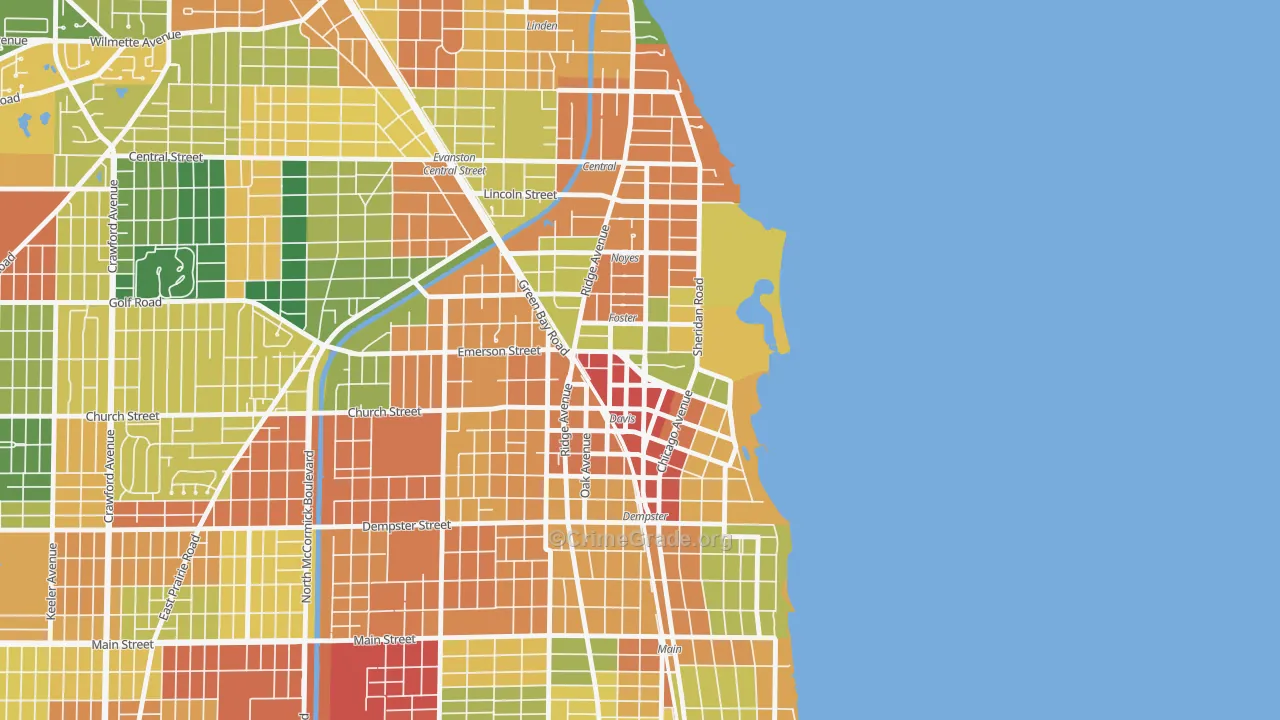 Downtown, Evanston, IL Map of Theft Rates