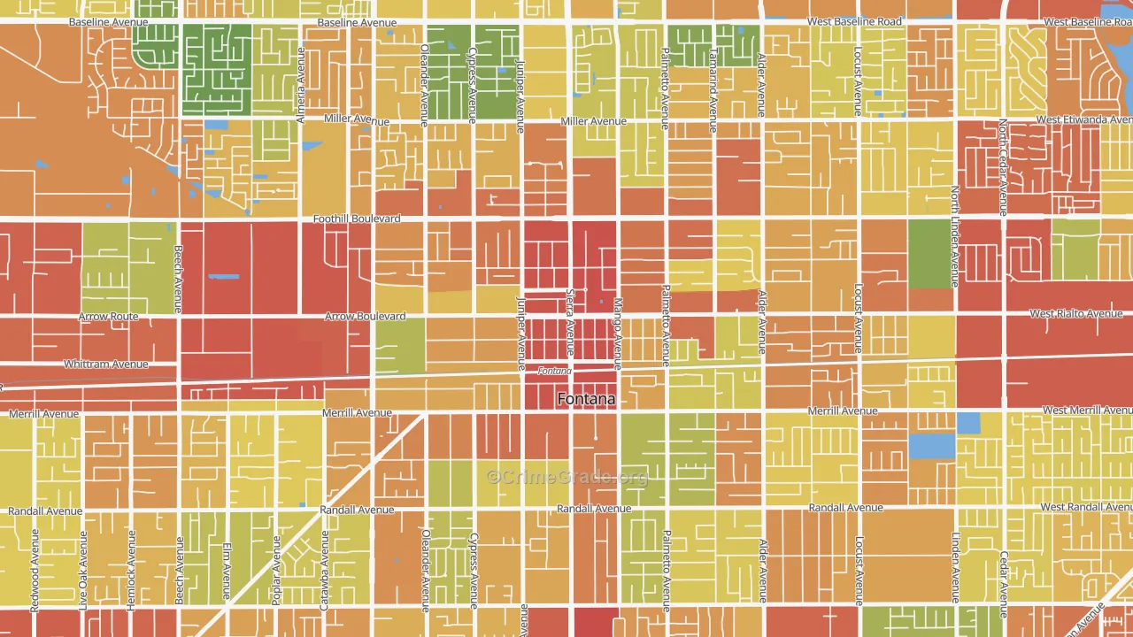 Downtown Fontana, Fontana, CA Map of Theft Rates