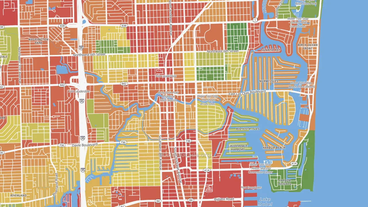 Downtown Fort Lauderdale, Fort Lauderdale, FL Map of Theft Rates