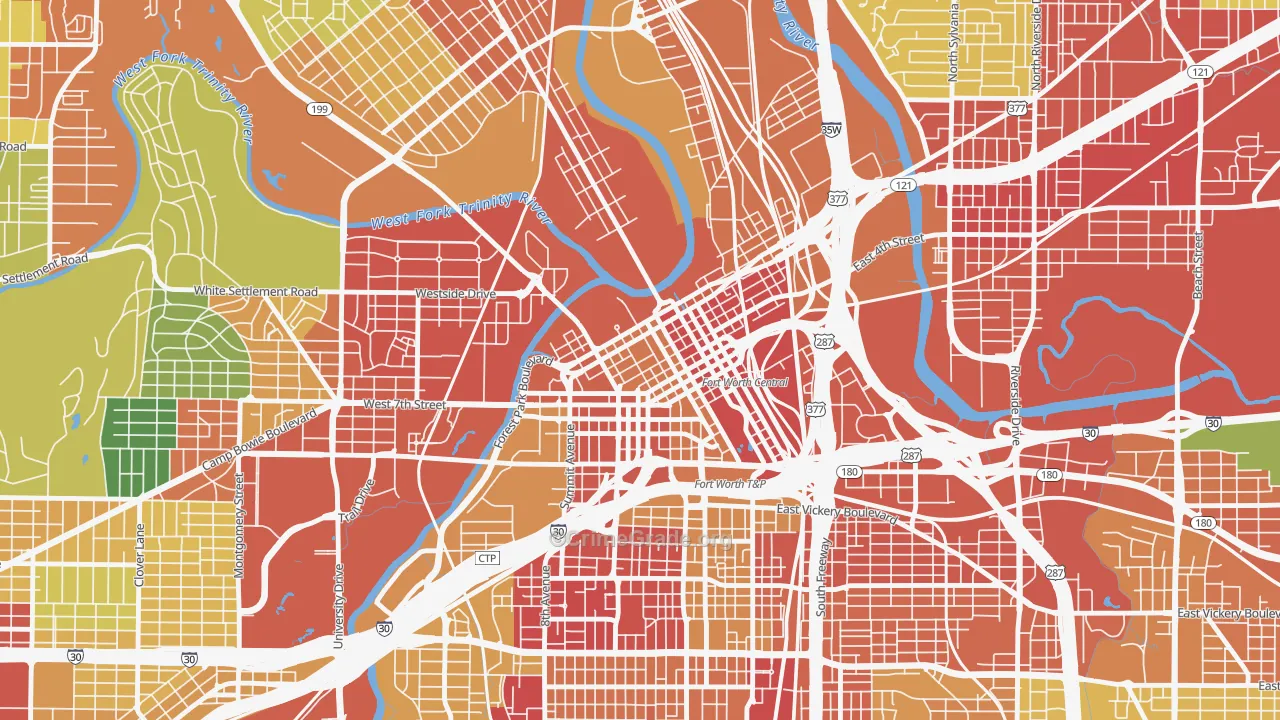 Downtown Fort Worth, Fort Worth, TX Map of Theft Rates
