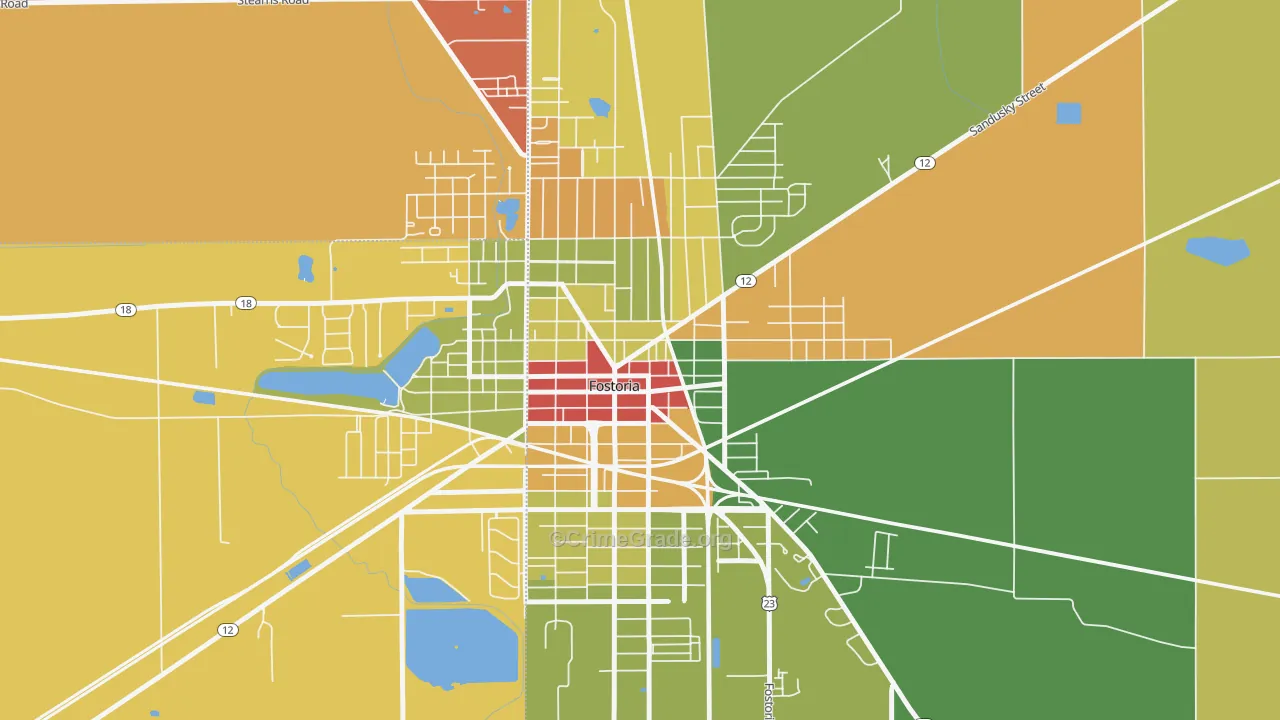 Downtown Fostoria, Fostoria, OH Map of Theft Rates