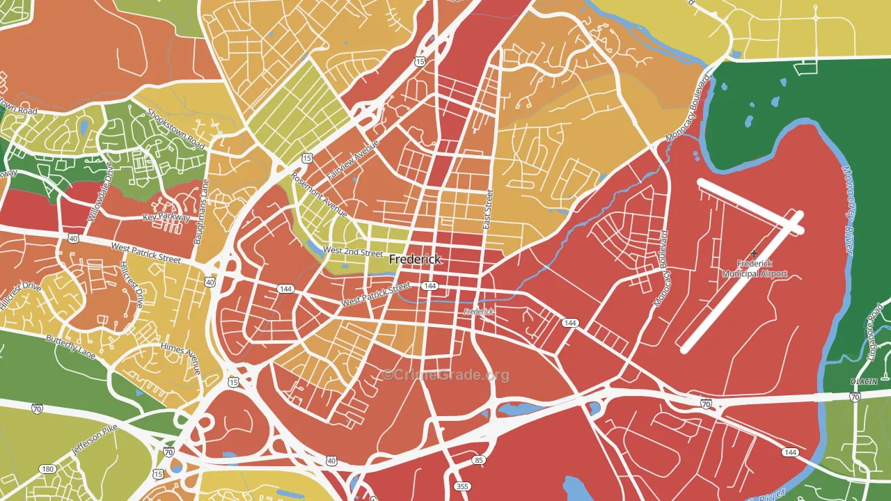 Downtown Frederick, Frederick, MD Map of Theft Rates