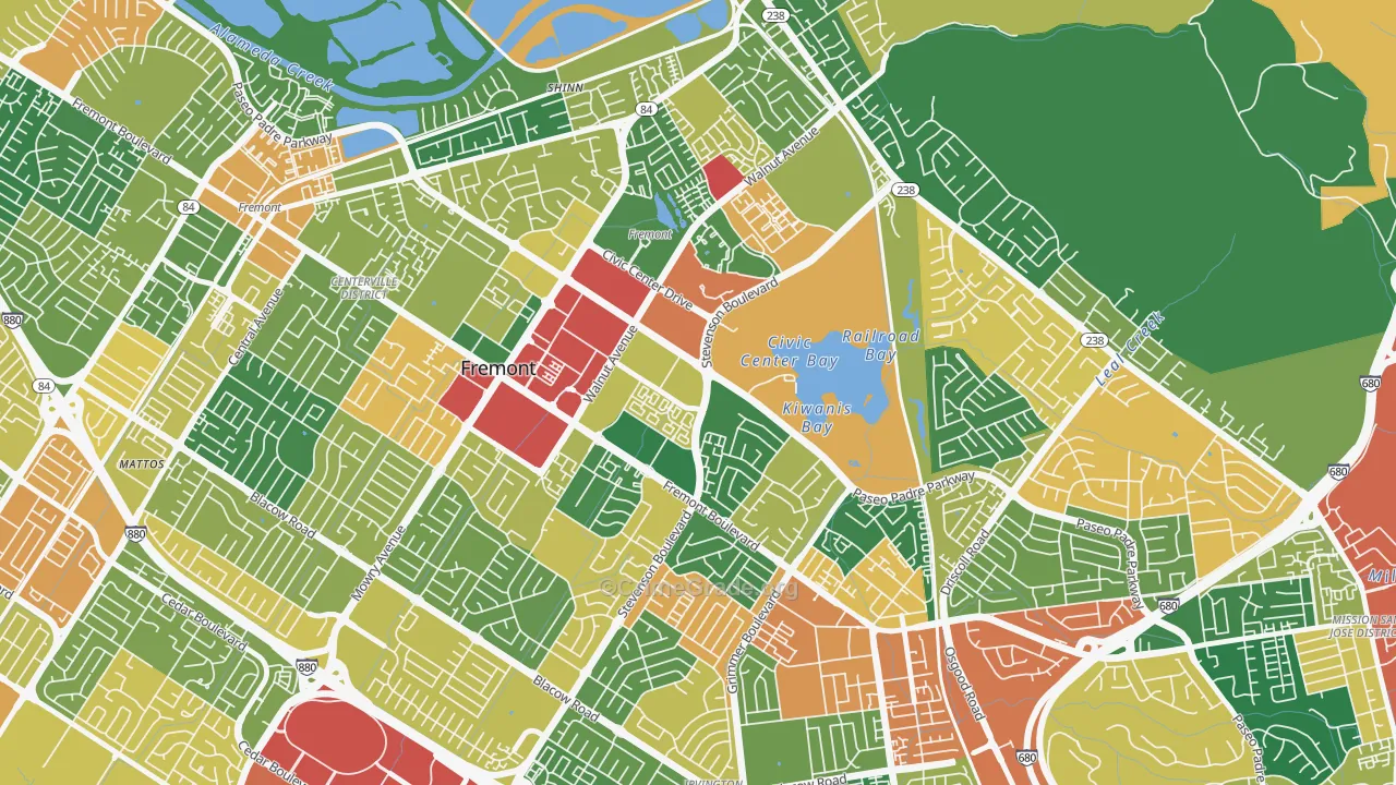 Downtown Fremont, Fremont, CA Map of Theft Rates