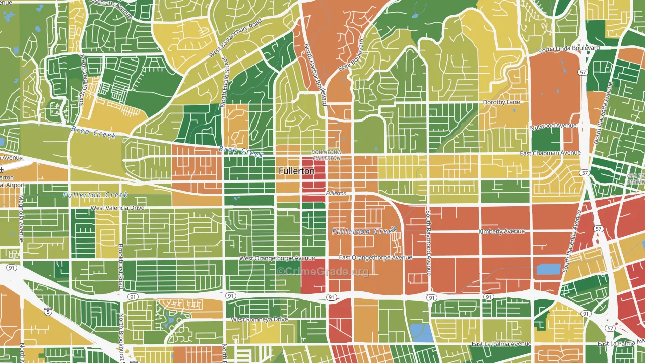 Downtown Fullerton, Fullerton, CA Map of Theft Rates