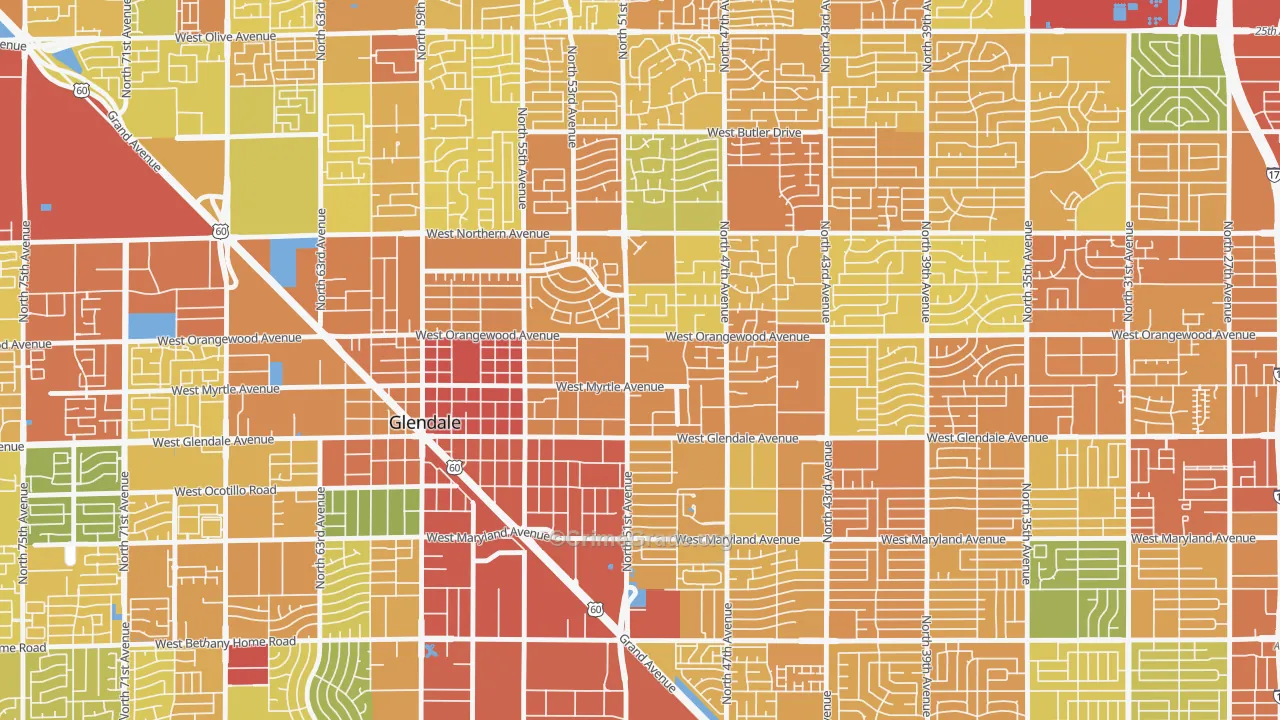 Downtown Glendale, Glendale, AZ Map of Theft Rates