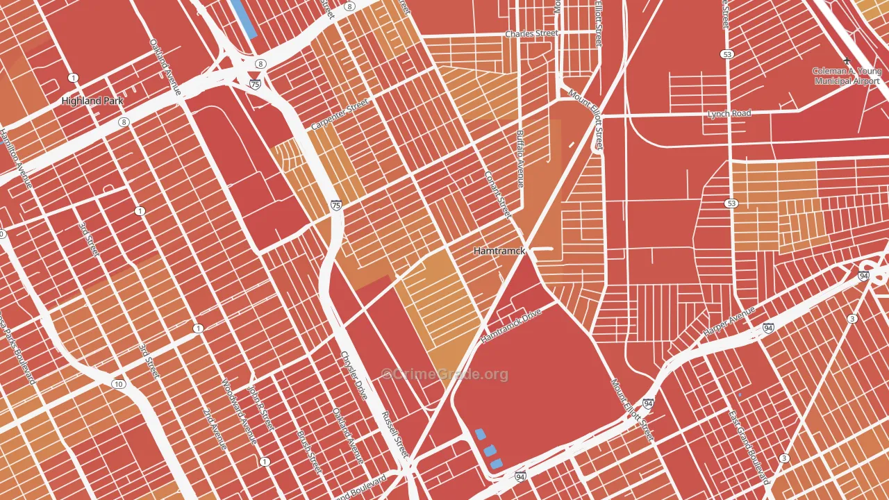 Downtown Hamtramck, Hamtramck, MI Map of Theft Rates