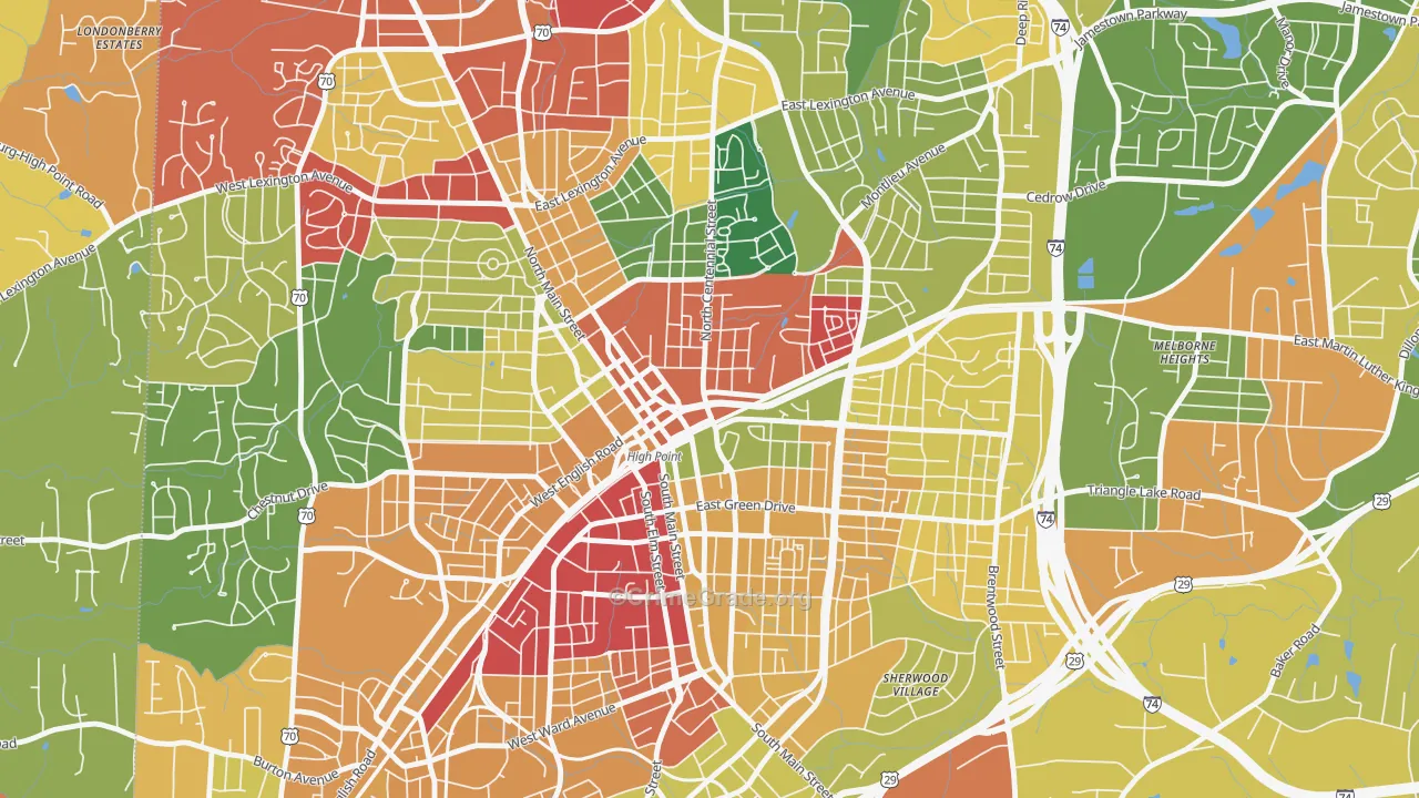 Downtown High Point, High Point, NC Map of Theft Rates