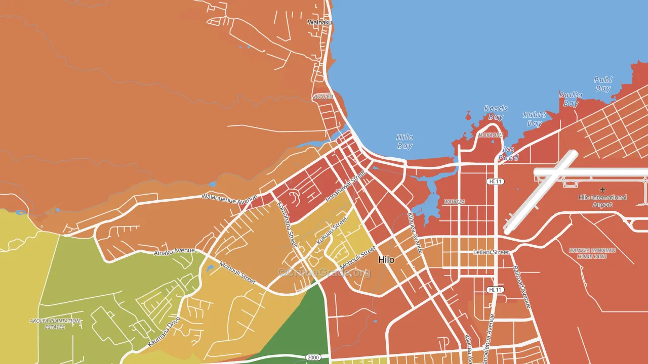 Downtown Hilo, Hilo, HI Map of Theft Rates