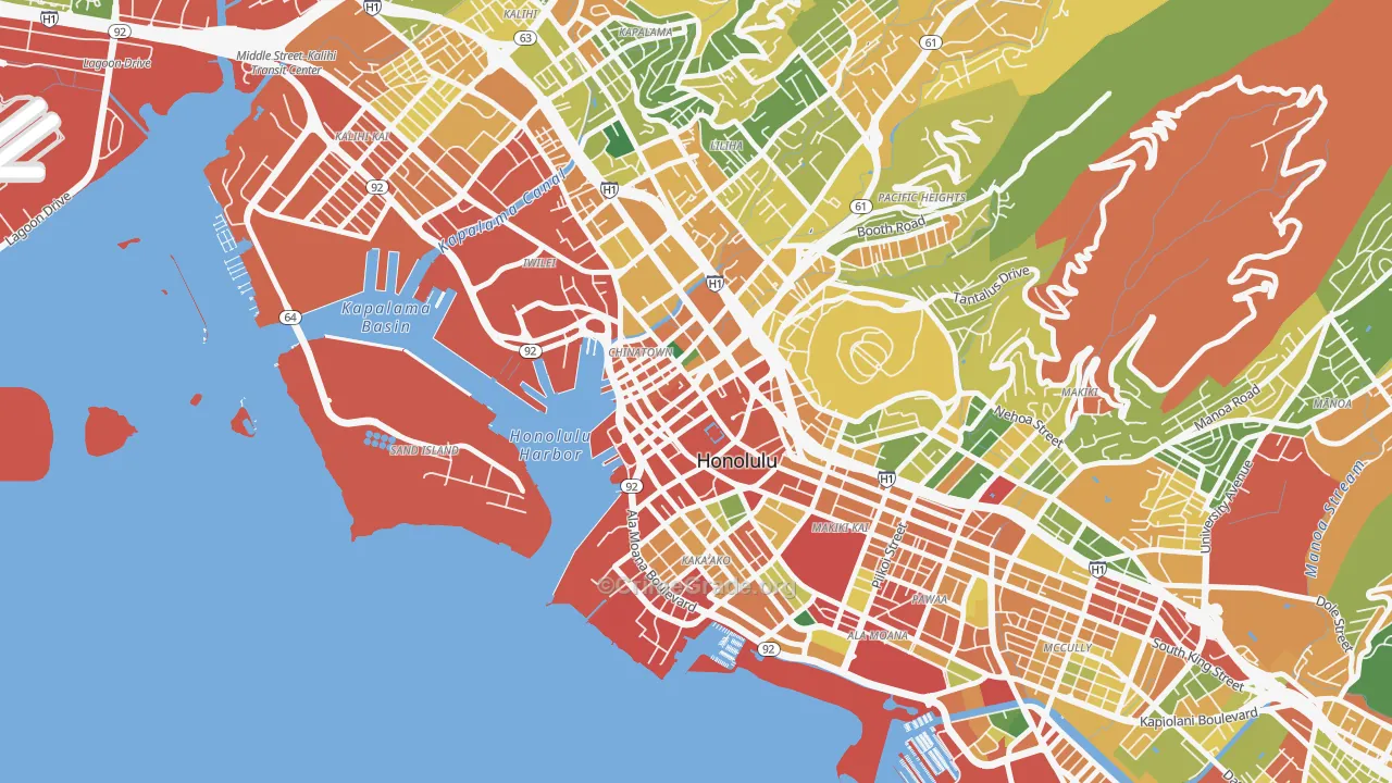 Downtown, Honolulu, HI Map of Theft Rates