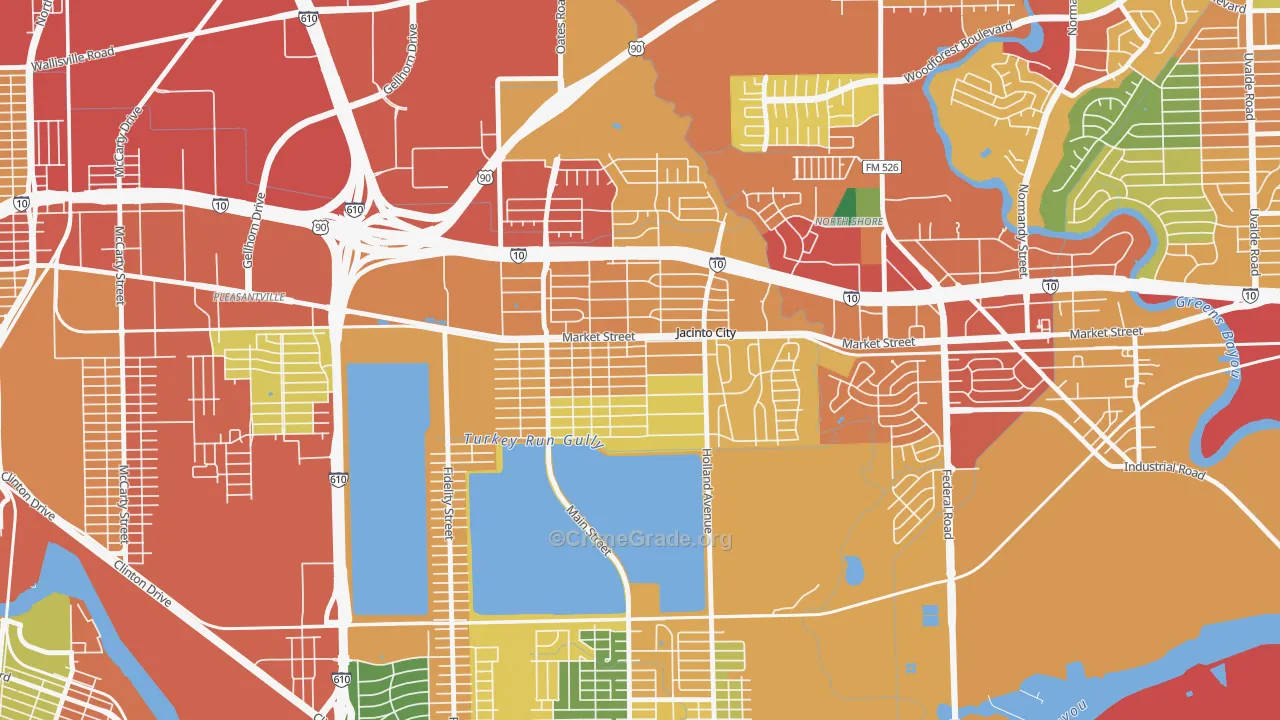 Downtown Jacinto City, Jacinto City, TX Map of Theft Rates