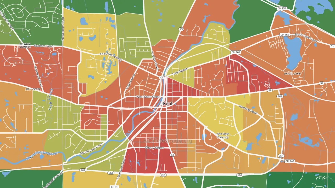 Downtown Kent, Kent, OH Map of Theft Rates