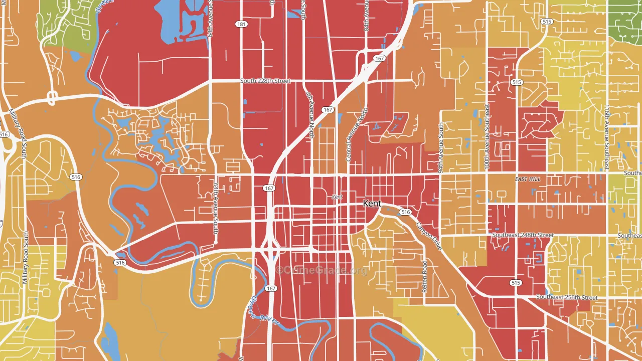 Downtown, Kent, WA Map of Theft Rates