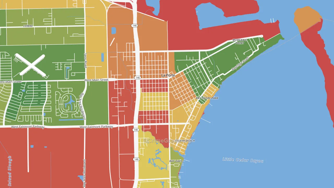 Downtown La Porte, La Porte, TX Map of Theft Rates