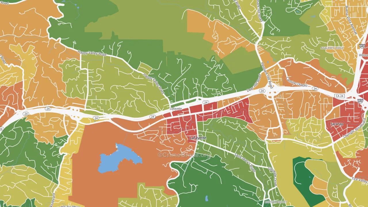 Downtown Lafayette, Lafayette, CA Map of Theft Rates