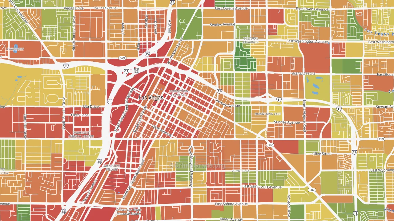 Downtown, Las Vegas, NV Map of Theft Rates
