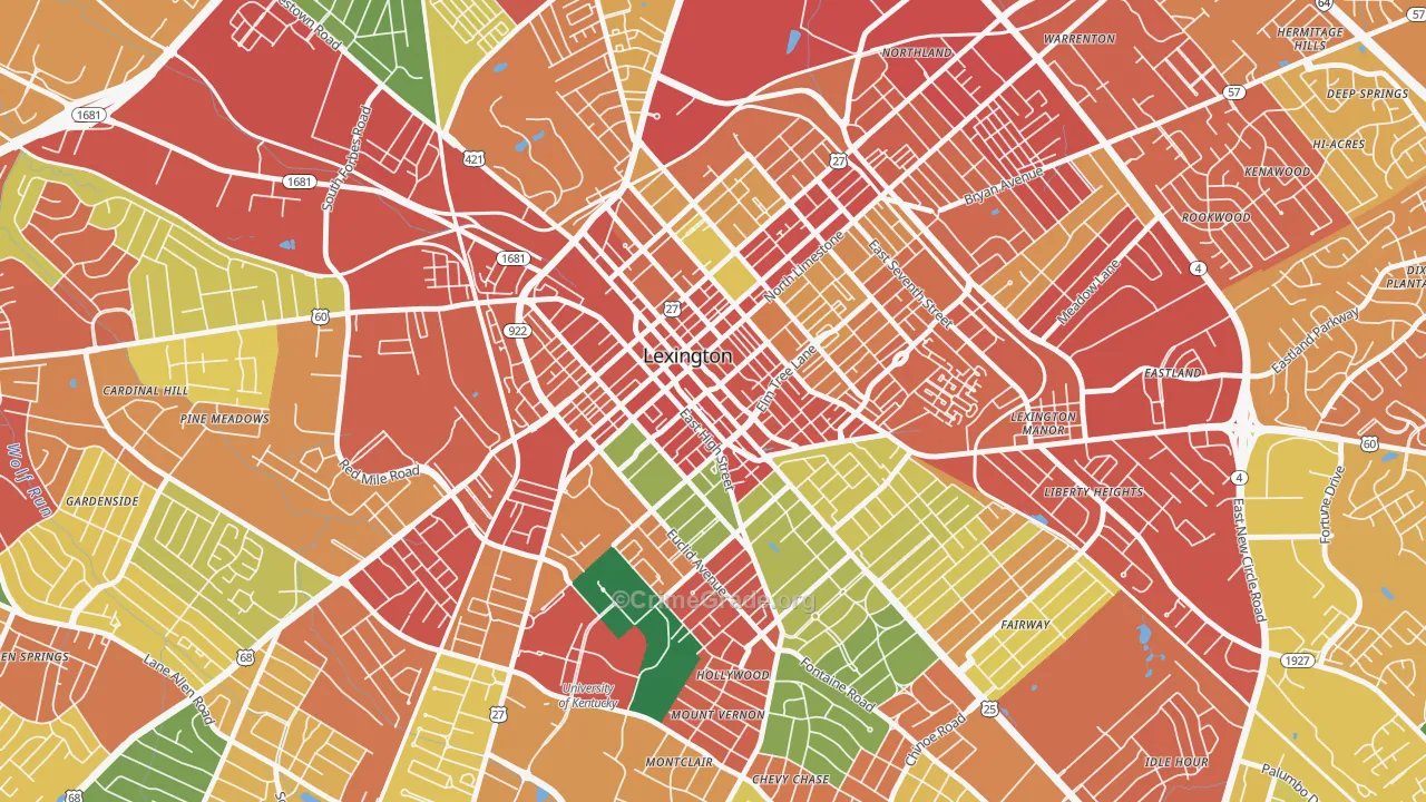 Downtown Lexington, Lexington, KY Map of Theft Rates