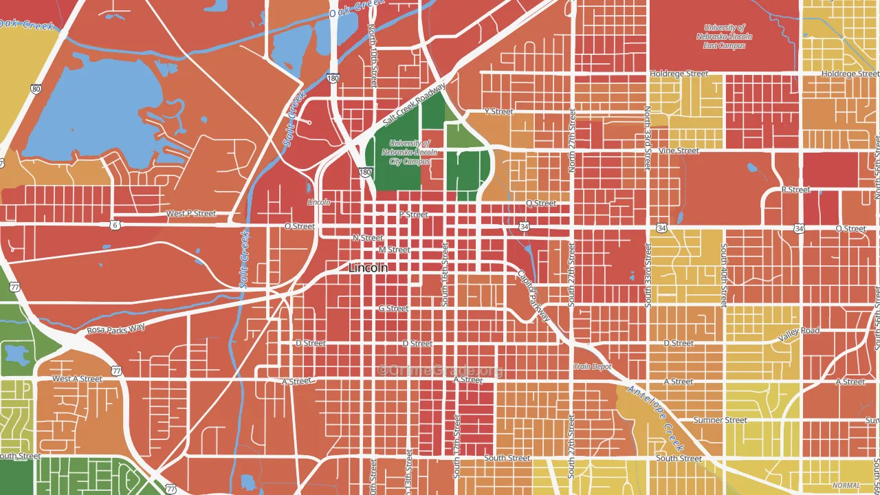 Downtown Lincoln, Lincoln, NE Map of Theft Rates