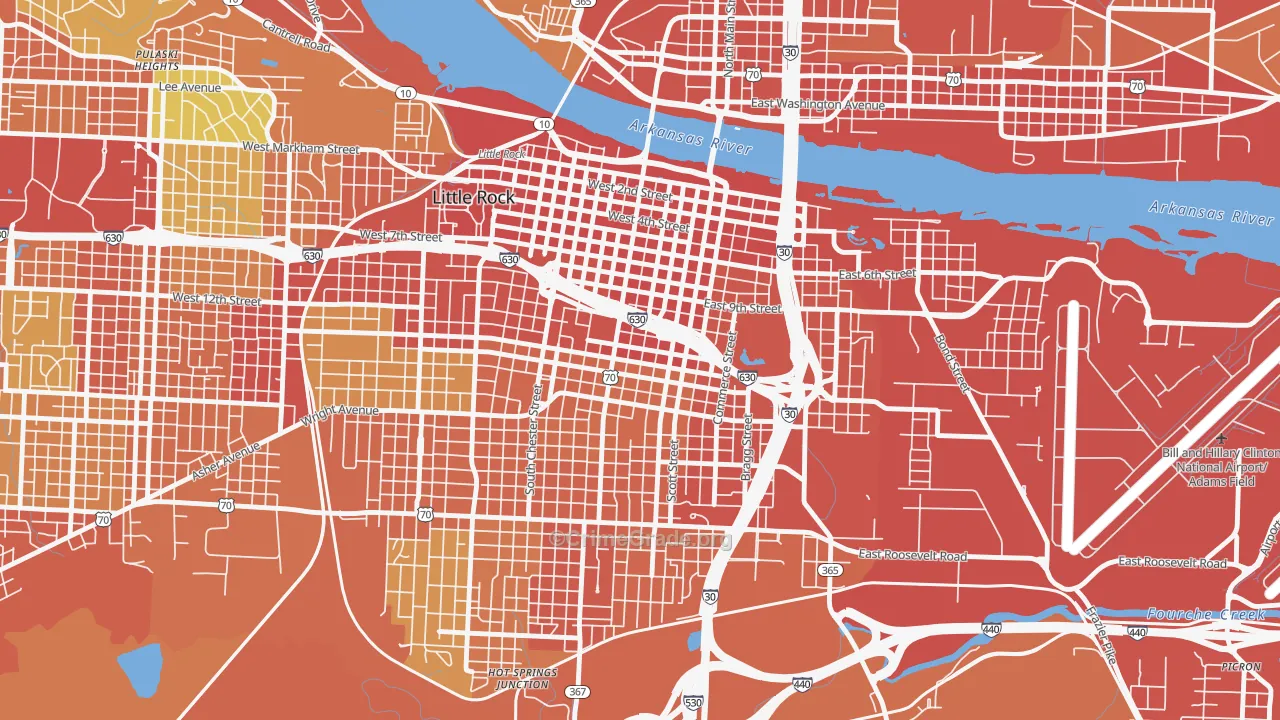 Downtown Little Rock, Little Rock, AR Map of Theft Rates