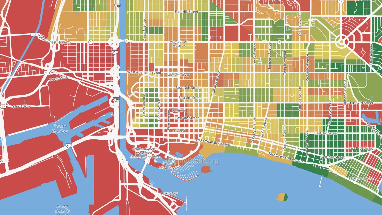 Downtown Long Beach, Long Beach, CA Map of Theft Rates