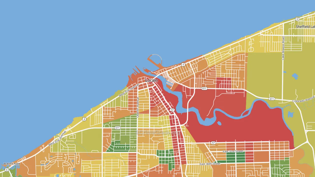 Downtown Lorain, Lorain, OH Map of Theft Rates