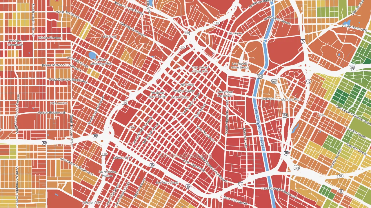 Downtown Los Angeles, Los Angeles, CA Map of Theft Rates