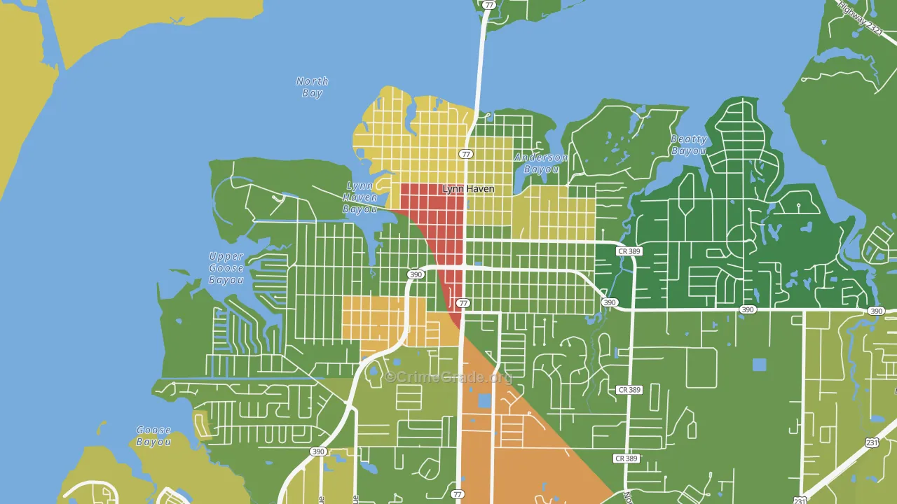 Downtown Lynn Haven, Lynn Haven, FL Map of Theft Rates