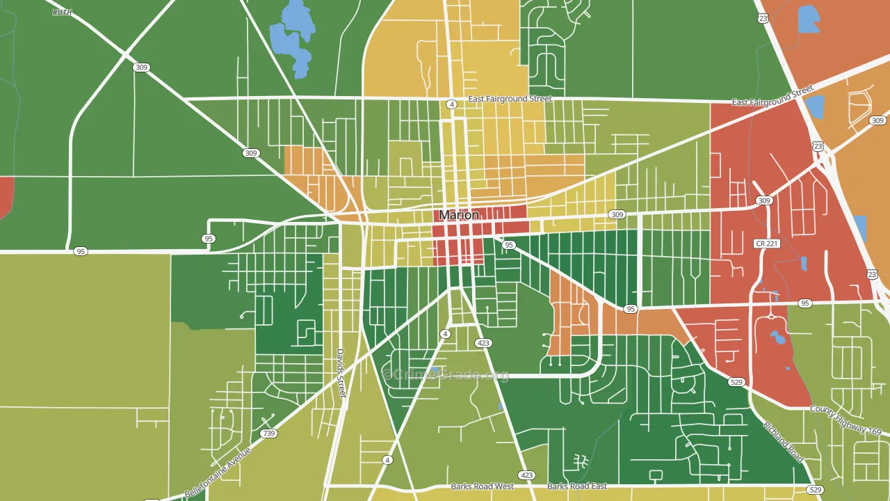 Downtown Marion, Marion, OH Map of Theft Rates