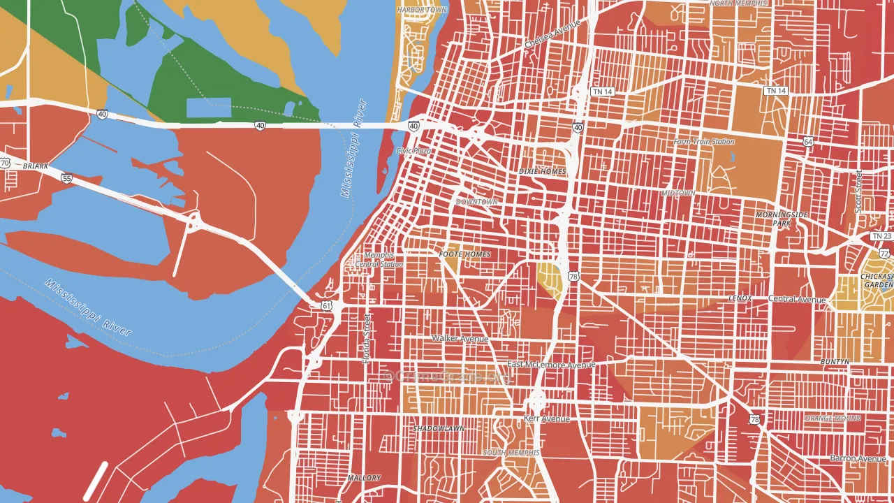 Downtown Memphis, Memphis, TN Map of Theft Rates