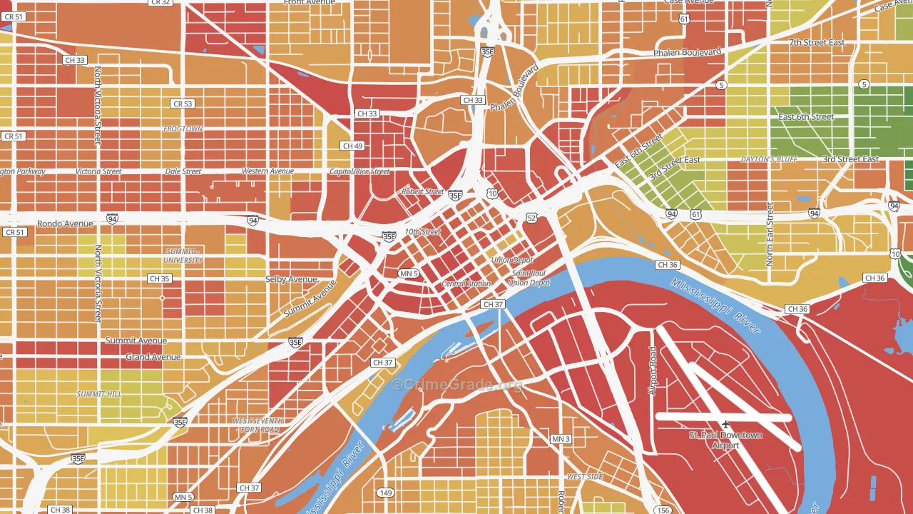 Downtown Minneapolis, St. Paul, MN Map of Theft Rates