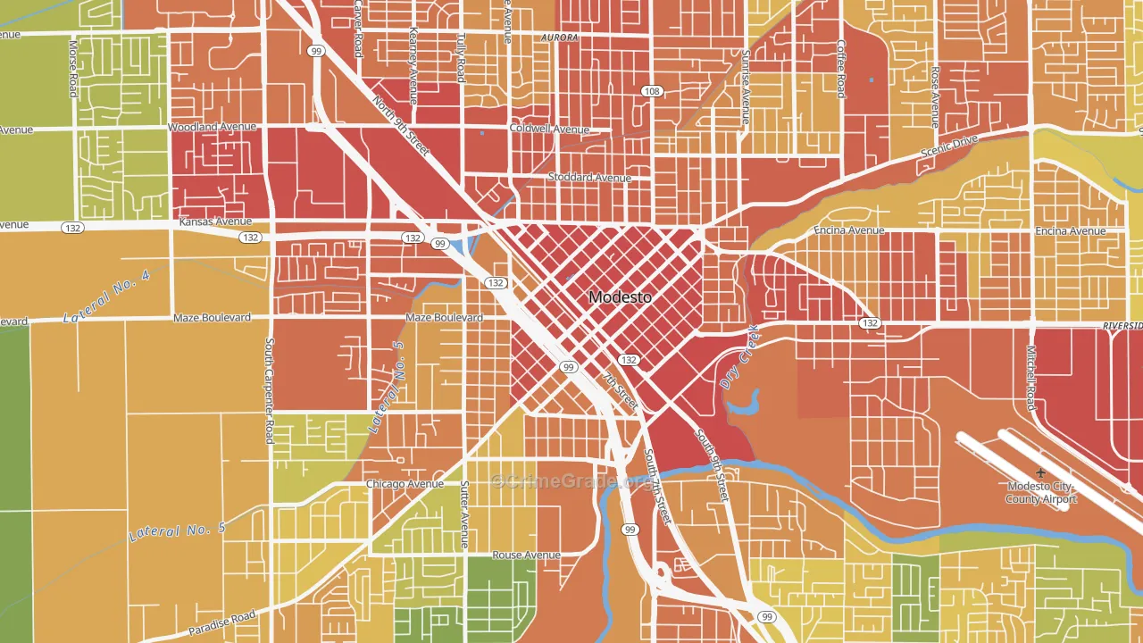 Downtown Modesto, Modesto, CA Map of Theft Rates
