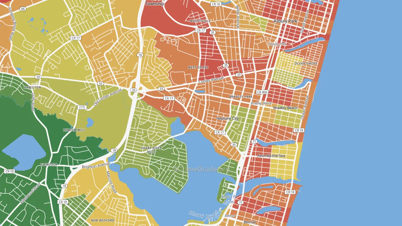 Downtown Neptune City, Neptune City, NJ Map of Theft Rates