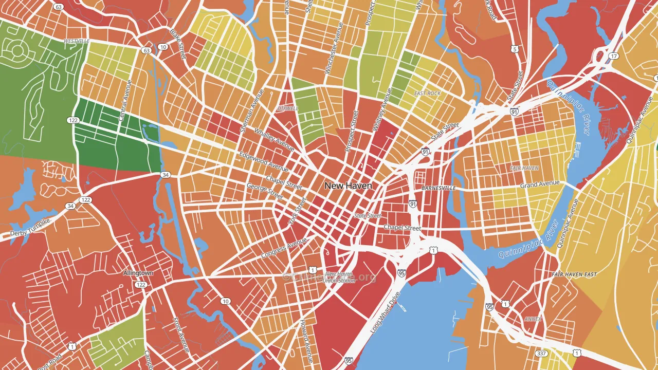 Downtown New Haven, New Haven, CT Map of Theft Rates