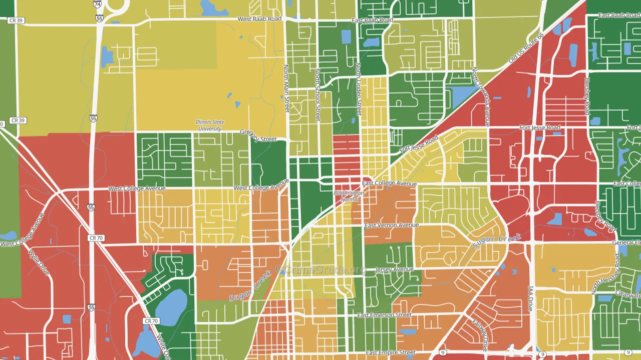Downtown Normal, Normal, IL Map of Theft Rates