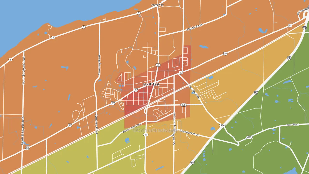 Downtown North East, North East, PA Map of Theft Rates