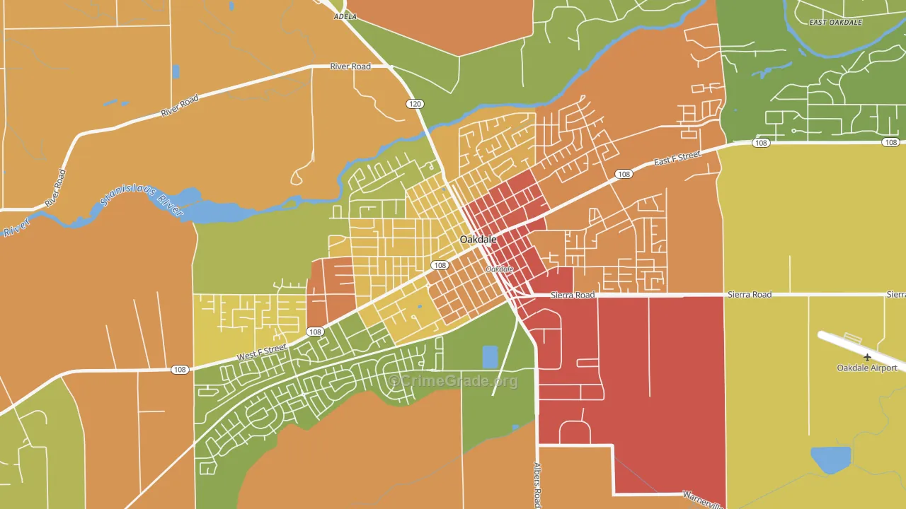 Downtown Oakdale, Oakdale, CA Map of Theft Rates