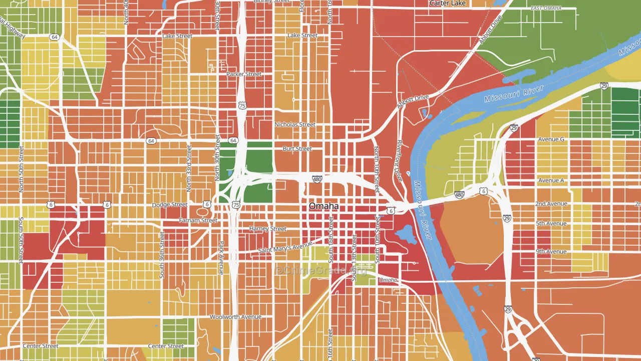 Downtown Omaha, Omaha, NE Map of Theft Rates